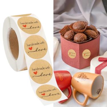 Imagem de Fssqii 500 peças de adesivos de conserva feitos à mão com amor de 2,98 cm para frascos de pedreiro, etiquetas de selagem, adesivos para embalagem assada, etiquetas adesivas redondas para compras