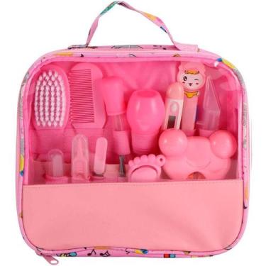 Imagem de Kit Higiene Infantil Rosa Bolsa Tesoura Cortador Unhas
