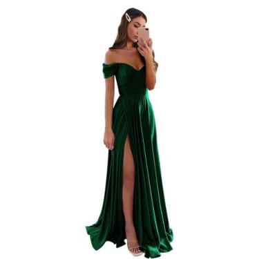 Imagem de Vestido de baile GODCUN Off Shoulder, cetim, evasê, verde esmeralda