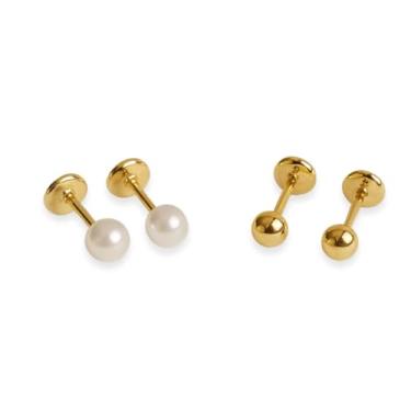 Imagem de Kit Brinco infantil Pérola e Bolinha Tarraxa Baby Banhado A ouro 18k Antialergico