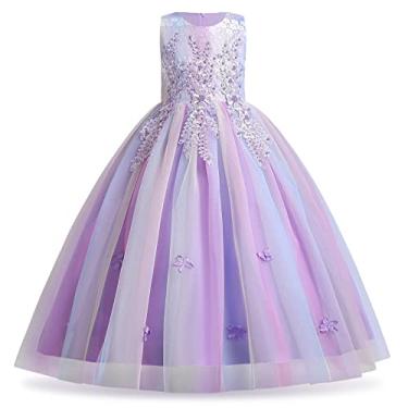 Imagem de OBEEII Vestido longo para meninas de 5 a 14 anos, bordado com aplique formal, baile, ca...
