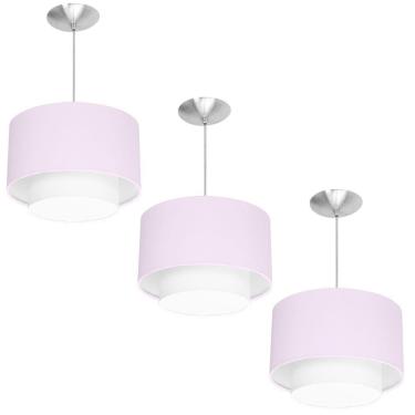 Imagem de Kit 3 Lustres Cupula Pendente Dome Duplo Rosa Com Branco