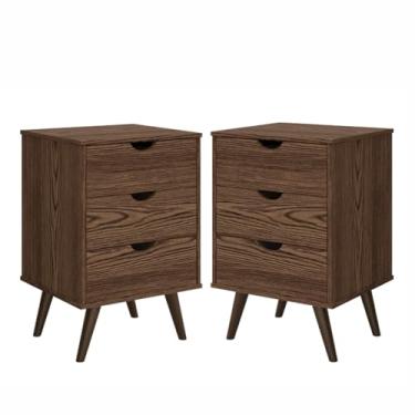 Imagem de Kit Conjunto 2 Mesas de Cabeceira Cama Quarto Casal 3 Gavetas Roma- Malbec