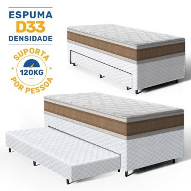 Imagem de Cama Box com Colchao de Espuma D33 Double Face Air Pro Forca Anjos + Auxiliar de Espuma Unique Solteiro 88cm