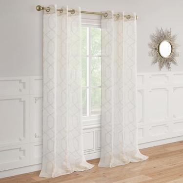 Imagem de Cortinas transparentes para janela 2 painéis 96,5 cm L x 213,4 cm C (193 cm L) Cortinas texturizadas de linho e cortinas para sala de estar, quarto, cortinas de fazenda, decoração boho, tratamentos de