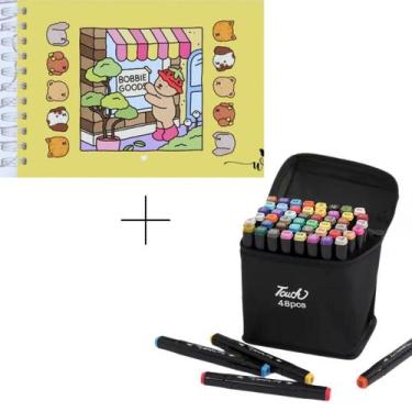 Imagem de Kit Livro De Colorir Bobbie Goods Capa Dura+48 Canetas Touch - JM Cria