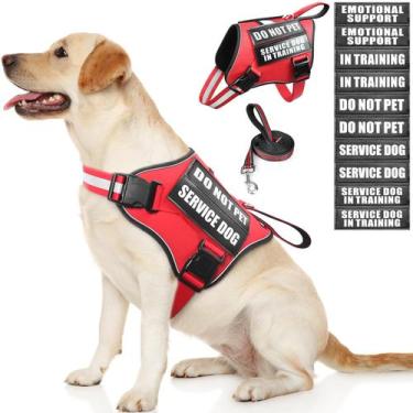 Imagem de Conjunto de colete e coleira para cães de serviço MOOGROU vermelho tam