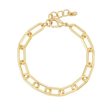 Imagem de Sylph Pulseiras femininas com clipe de papel douradas, modernas e banhadas a ouro 14 quilates, pulseiras de elos com berloque, joias hipoalergênicas, presentes para ela, one-size, Cobre, Sem Pedra