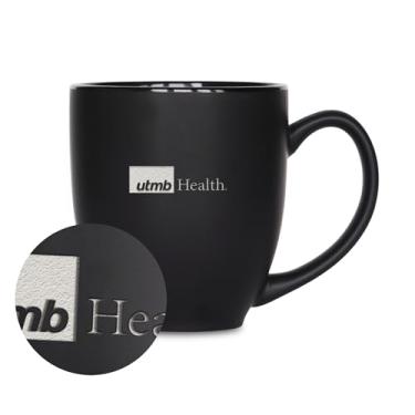 Imagem de Rico Industries NCAA Texas Medical Branch at Galvaston 425 g Caneca de cerâmica preta fosca gravada a laser - para bebidas quentes ou frias