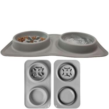Imagem de Comedouro Bebedouro Silicone 2 Em 1 Pet Gato Cachorro Animais Estimaça