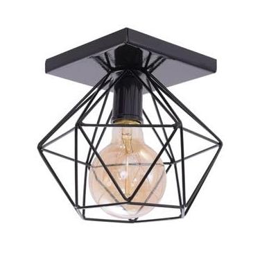 Imagem de Lustre Luminária Plafon Quadrado Diamante Aramado (Preto) Luxo Moderno Pendente Retrô