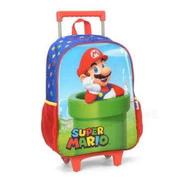 Imagem de Mochila de Rodinhas Super Mario Bros Escolar Casual Infantil, Azul