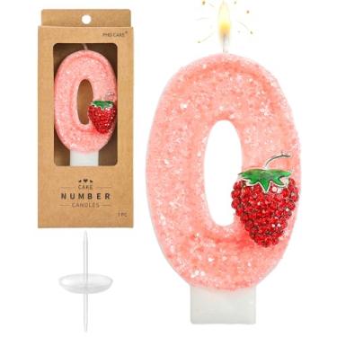 Imagem de PHD CAKE Número 0 velas de aniversário de morango, velas com números temáticos de morango, velas com número de bolo, celebração de festa
