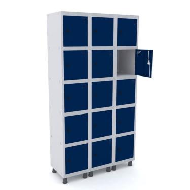 Imagem de Armário Locker Roupeiro 15 Portas Aço Grp 503/15 Pandin Móveis Cinza/azul Del Rey