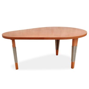 Imagem de Mesa De Centro Oval Elon Ozki 98 Cm Madeira Eucalipto Cedro Corda Chata Prata