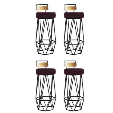 Imagem de Kit 04 Banqueta Com Encosto Botty Hexágono Cozinha Peroba Rosa Ferro Preto Suede Bordô - Amey Decor
