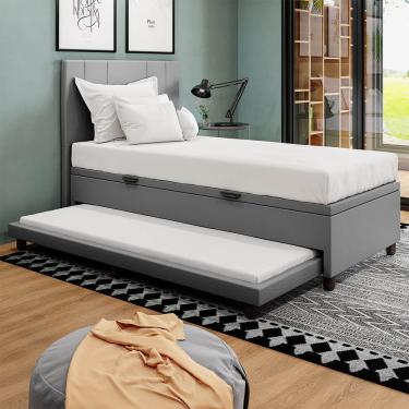 Imagem de Base Cama Box Baú Solteirão Com Cama Auxiliar Corino Skybox Cor Cinza