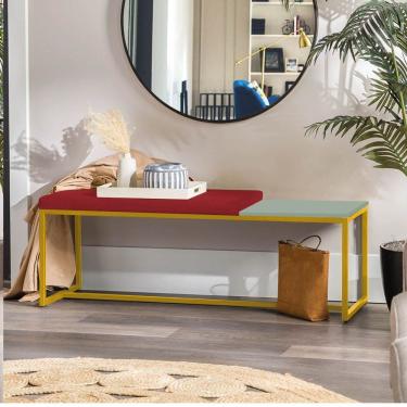 Imagem de Banco Recamier Puff 160cm Industrial Dourado Sintético Vermelho Tampo Quadrado Mdf Verde
