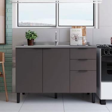 Imagem de Balcão Universal Com 1 Pia 2 Portas E 3 Gavetas 120cm De Largura Bartira Grafite