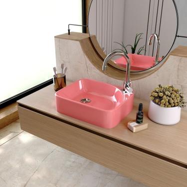 Imagem de Kit Cuba Ro36 Cross Com Válvula Botão E Sifão Com Flexível Rosa