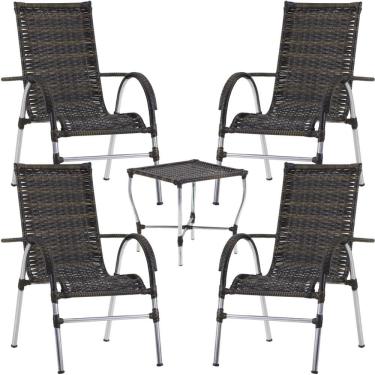Imagem de Conjunto De 4 Cadeiras E Mesa De Centro Trama Original Pedra Ferro