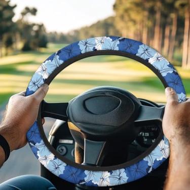 Imagem de Rarucativ Capa de direção de flor de hibisco, acessórios para carrinho de golfe, antiderrapante, confortável, sensação boa no manuseio, capa de volante pequena, portátil, fácil de instalar para carro