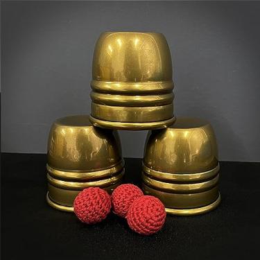 Imagem de blue-ther Super Cups and Balls (Brass/Aged) Magic Tricks Chop Cup Ball Appear Vanish Magia Close Up Illusions Gimmicks Mentalism