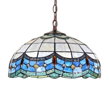Imagem de DOCHEER Luminária Pendente Tiffany Com 2 Luzes, 16", Estilo Vitoriano Azul, Vitral, Decoração Para Sala De Jantar E Estar, Cozinha, Ilha, Escritório, Corredor, Balcão