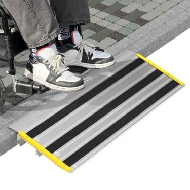Imagem de Nuvium Rampas De Soleira Porta 3" Elevação Para Portas, Borda Amarela Estável, Degraus Rampa Alumínio Cadeira Rodas, Scooters Entrada Modular Ajustável, Cadeiras Elétricas, Capacidade Carga 880 Libr