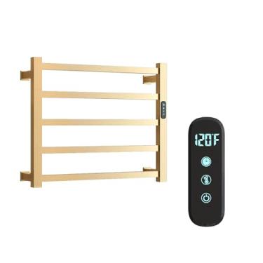 Imagem de WMHYLYH Toalheiro Aquecido De Luxo Com 5 Barras, Aquecedor Parede, Para Banheiro Temporizador E Temperatura Ajustável Em Vários Níveis, Fiação Compatível Tomada (Dourado Escovado)