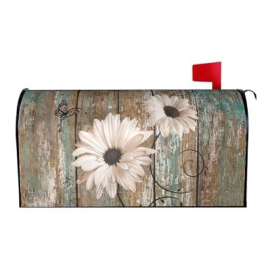 Imagem de Evlaschin Capa De Caixa Correio Magnética Rústica Com Estampa Margaridas, Girassóis Brancos, Textura Madeira Vintage, Para Decoração Quintal, Jardim E Área Externa, Tamanho Padrão 21X18"