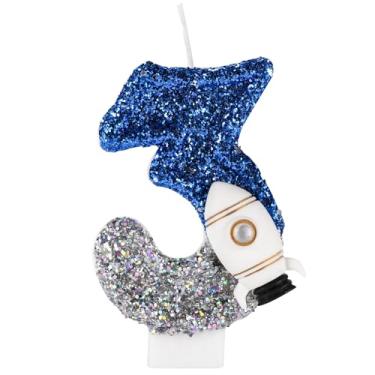 Imagem de Vela Aniversário Nave Espacial, Decorações de Aniversário Astronauta Espacial Vela Brilhante com Número de Astronauta Decorações Bolo no Espaço Sideral para Festa Temática (3)