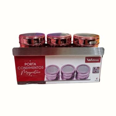 Imagem de Porta Temperos Condimento Magnetico Para Geladeira Rosa 4 Peças Wellmix