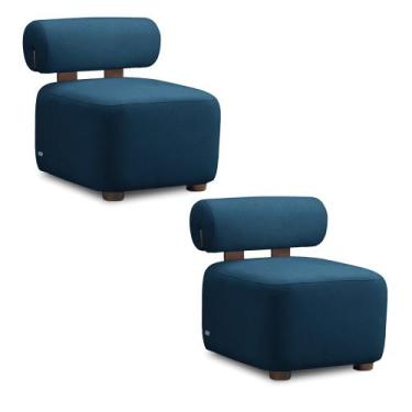 Imagem de Poltrona Decorativa para Sala Kit 2 Helora Bouclê Azul Marinho E03 - D