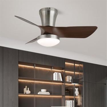 Imagem de OUFULA Ventilador nórdico moderno LED Americana Criatividade Sala de Estar Restaurante Quarto Estudo Quarto Infantil Villa Hotel Remoto Teto Fan Light (Estilo 7)