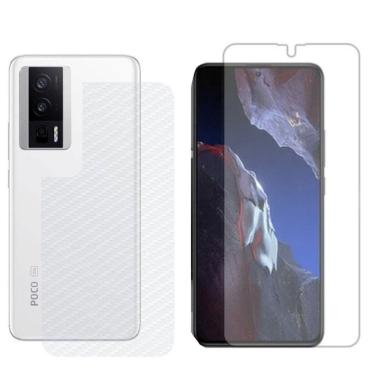 Imagem de Película Hidrogel + Adesivo Fibra De Carbono Para Xiaomi Poco F5 Pro - Transparente
