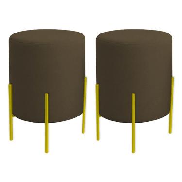 Imagem de Kit 2 Puffs Orgânicos Boucle Thor Com Pés De Ferro Dourado - 7 Decor Marrom