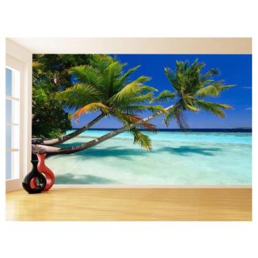 Imagem de Papel De Parede Coqueiros Praia Mar Azul Água 3,5M Npr269 - Você Decor