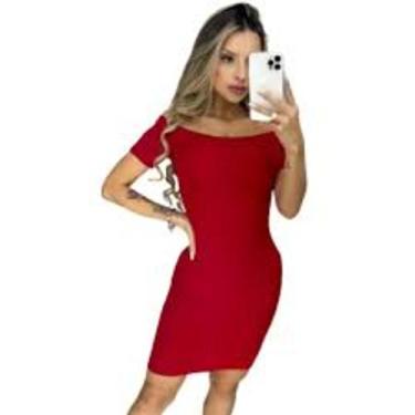 Imagem de Vestido feminino ombro a ombro curto manga curta malha canelado - Filo