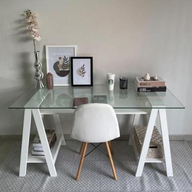 Imagem de Escrivaninha com Vidro Temperado Kentucky Branco - CASA H