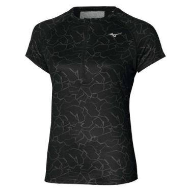 Imagem de Camiseta de Corrida Mizuno Graphic Trail Feminina, Preto, GG