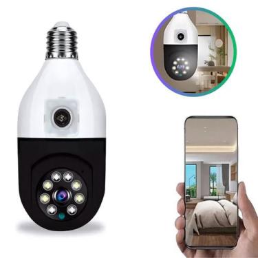 Imagem de Câmera Lâmpada Wi-Fi PTZ 360 Full HD 2 Lentes Com Visão Noturna Áudio 
