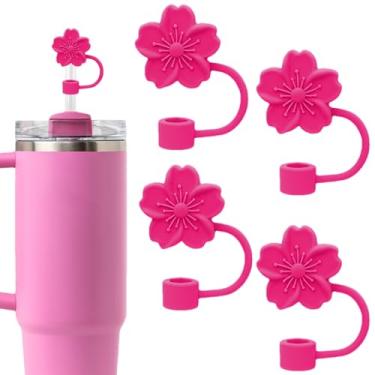 Imagem de AIOMISKO Capas de palha, topos de silicone macio, cabem em canudos de 10 mm, compatíveis com Stanley Cup 30 e 1,134 g, acessórios reutilizáveis à prova de poeira, coroa de arco de flor, caveira