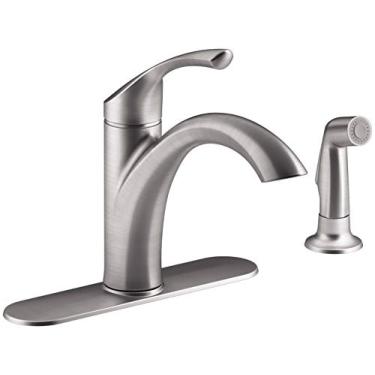 Imagem de Kohler Mistos Torneira de cozinha padrão de manípulo único com pulverizador lateral em aço inoxidável K-R72508-VS