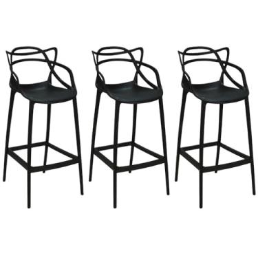 Imagem de Kit 3 Banqueta Alta Allegra com Encosto Design Cozinha/bancada - Preto