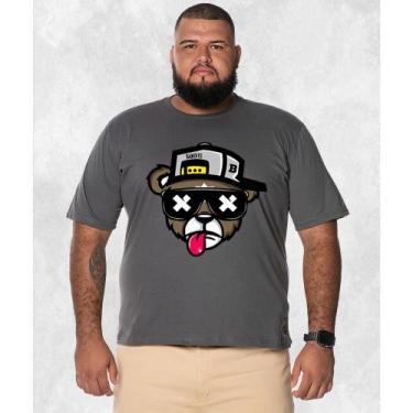 Imagem de Camiseta Estampada Tamanho Grande Plus Size Urso Boné Bolado - Hs, Gra