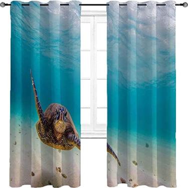 Imagem de Cortinas blecaute Havaí para quarto - Isolamento térmico, economia de energia e redução de ruído, tratamento de sombreamento completo cortina de isolamento de cozinha, L 236 x C 236 cm azul bege