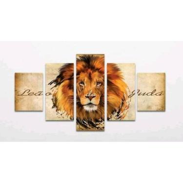 Imagem de Quadro Mosaico 5 Peças Horizontal Fita Dupla Face Leão Juda