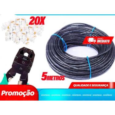 Imagem de Kit 5m Cabo Rede Preto + 20 Plug Rj45 + 1 Alicate Crimpar Seguro - SHO