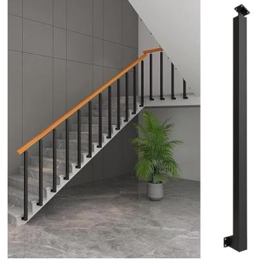 Imagem de Pilar De Corrimão Montado Lateralmente - Poste De Balaustrada De Escada, Eixos De Corrimão De Metal Preto Com Suporte De Ângulo Plano E Ajustável De 270°, 10 Pack, Height-80cm(31.5in)